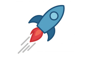 Cartoon rocket flying upward, representing startup, innovation, and business success, on a transparent background