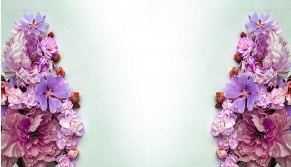 Beautiful pink and purple sakura flowers on white background with copy space