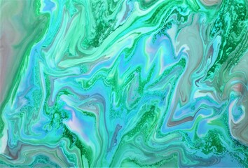 Blue and green marble pattern. Ebru art. Abstract background.
