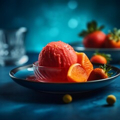 Refreshing Strawberry Sorbet with Orange Slices