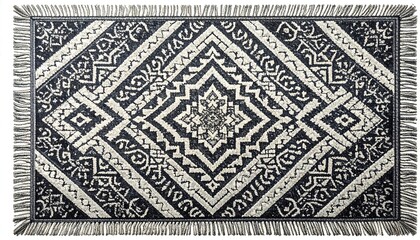 Geometric patterned rug with fringes
