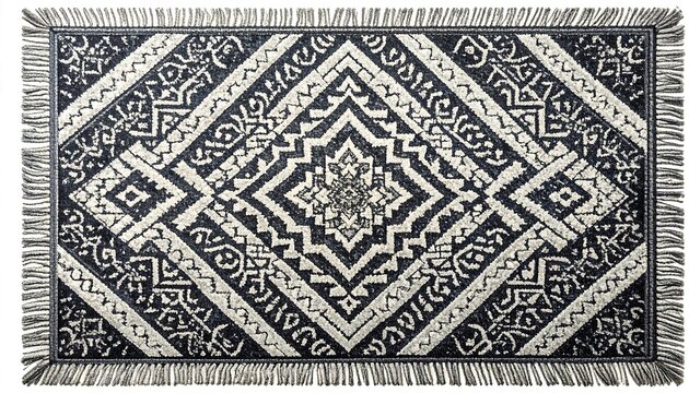 Geometric patterned rug with fringes