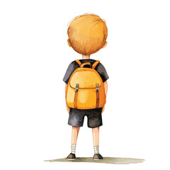 Watercolor Illustration of a Young Boy with Backpack Facing Away (5)