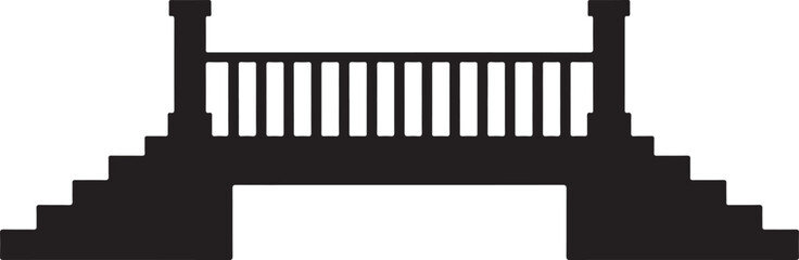 Silhouette of a Pedestrian Overpass Bridge with Railings and Steps on a Transparent Backdrop