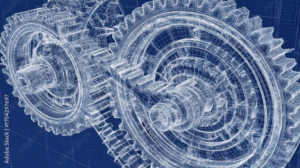 Aufkleber detailed view of intricate gears and cogs against a blueprint background showcasing mechanical engin