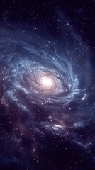 Fototapeta premium A mesmerizing spiral galaxy shines brightly in the vast expanse of space, its swirling arms adorned with countless stars and cosmic dust clouds