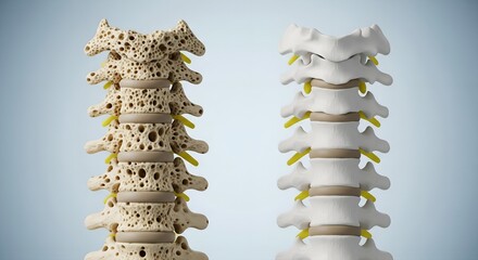 Comparison of healthy bone versus osteoporotic bone in a human spine section