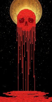 Animated dripping red blood from a skull in starry space