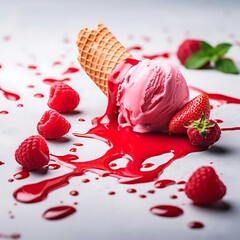 Melted Raspberry Ice Cream Cone Delight