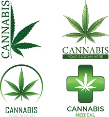 Cannabis Logo Vektor Set mit Medizin- und Kräuter-Symbolen