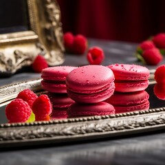 Raspberry Macarons Delicate French Pastries