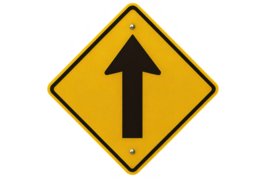 Yellow Road Sign with Black Up Arrow on Transparent Background