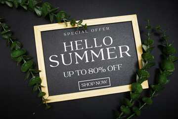 Summer Sale 80% off with green leaf on black background Promotion Offer Discount Retail Shopping Concept