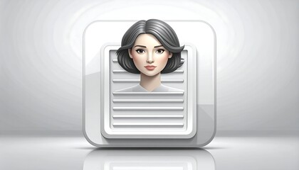 Woman's profile icon, white square, document style