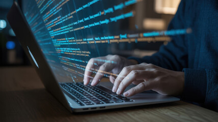 Coding and Programming on Laptop for Software Development and Cybersecurity Solutions