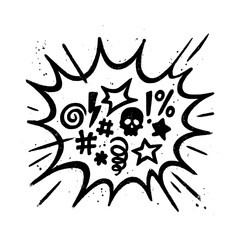 Expressive comic bubble bursting with symbols of frustration and anger