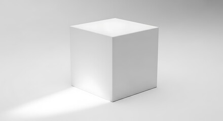 Naklejka premium Minimalist White Cube on White Background with Soft Shadow for Mockup or Display