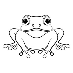 Funny Tree Frog. Cute frog isolated on white background. Monochrome line drawing. Toad black and white vector illustration. Hand drawn contour. World Frog Day. Front view of aquatic animal.