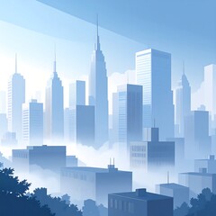 Naklejka premium Misty cityscape, stylized illustration