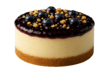 Mini blueberry cheesecake with crunchy topping on transparent background