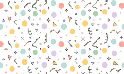 Pastel Confetti Polka Dots Seamless Pattern Ribbons and Starbursts Modern Vector illustration, easily editable and scalable.