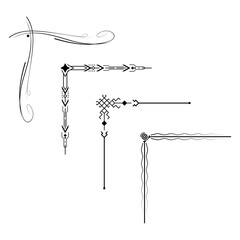 Set Hand Draw Of Corners Different Shapes Flower Decoration Vector Design Doodle Sketch Style For Wedding And Banner