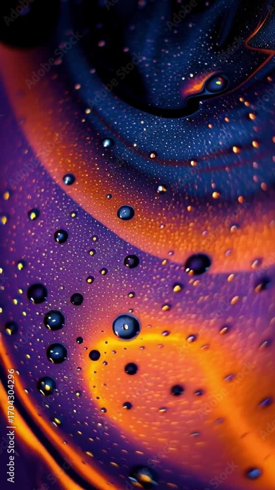 Aufkleber close-up exploration reveals a stunning array of colorful liquid patterns with droplets forming intr