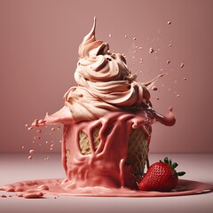 Melted Strawberry Ice Cream Sundae Splash