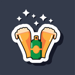 Colorful Sparkly Foamy Beer Sticker Vector Illustration