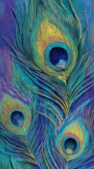 Fototapeta premium Closeup of vibrant peacock feathers showcasing intricate patterns and iridescent colors, creating a mesmerizing display of natures artistry and elegance