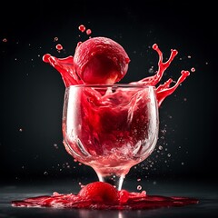 Red Liquid Splashing in Crystal Glass