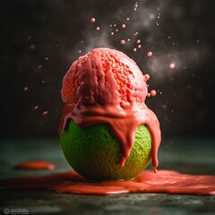 Melting Strawberry Ice Cream on Lime