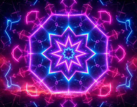Kaleidoscopic, neon mandala design - Powered by Adobe