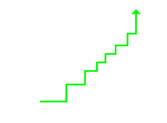 Green staircase arrow pointing upwards, isolated on transparent background