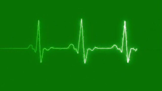 Medical heartbeat pulse animation fully centered against clean greenscreen background with glowing ECG line movement