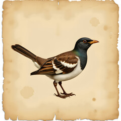 Fototapeta premium Photorealistic vintage bird illustration on aged paper background, art