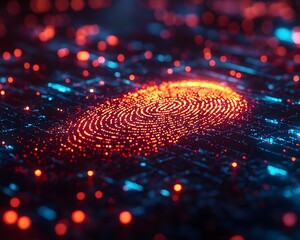 Glowing digital fingerprint signifies modern identification and biometric security systems