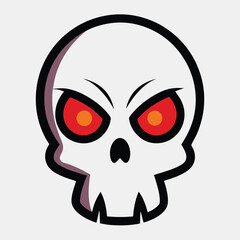 Cartoon Skull with Glowing Red Eyes Isolated on White Background Vector Illustration