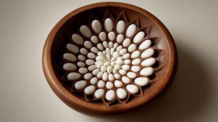 Wooden Bowl With White Stone Pattern