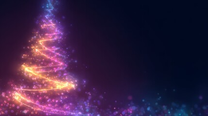 Christmas tree on an electronic tech poster; New Year greeting card in digital technology style.