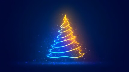 Christmas tree on an electronic tech poster; New Year greeting card in digital technology style.