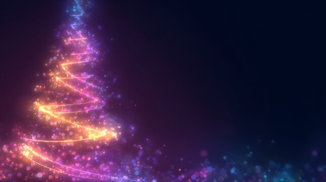 Christmas tree on an electronic tech poster; New Year greeting card in digital technology style.