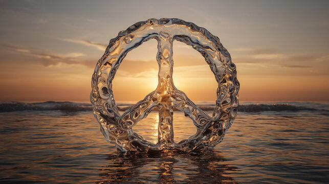 Water Peace Symbol At Sunset Beach - Powered by Adobe
