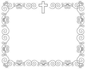 Art deco frames with cross. Christian Symbol design elements isolated on white background. Ornate Cross. Horizontal Frame. Memorial design elements.  For Easter, Spring, baptism. Vector illustration