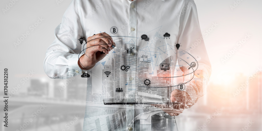 Aufkleber digital business ecosystem integrating multiple business, ecosystem, and technology elements in a se