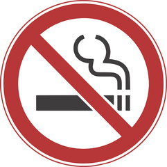 Red circle with white border and diagonal line prohibiting smoking symbol no smoking sign prohibition