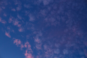 Dark blue sky with pink clouds at sunset