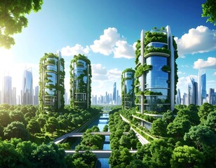 Fototapeta premium Futuristic eco-city with vertical gardens