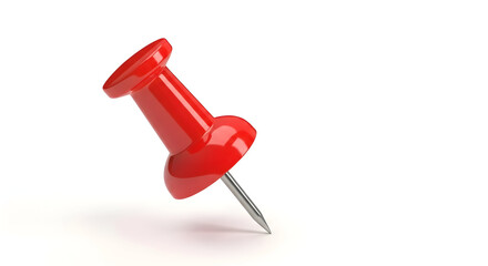 Red Pushpin on White Background &mdash; Isolated Thumbtack Casting Shadow, Office Supply for Notice Boards, Pin Anchor for Posters and Maps