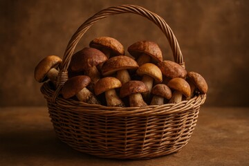 Orange Cap Bolete Mushrooms in Woven Basket